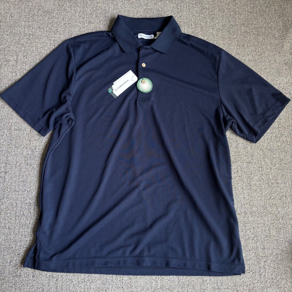 Cubavera Polo Shirt Mens XL Navy Blue Moisture Wicking Ribbed Short Sleeve New